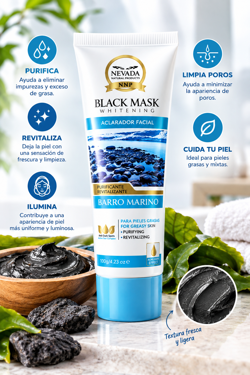 Mascarilla Negra Hidroplástica de Barro marino