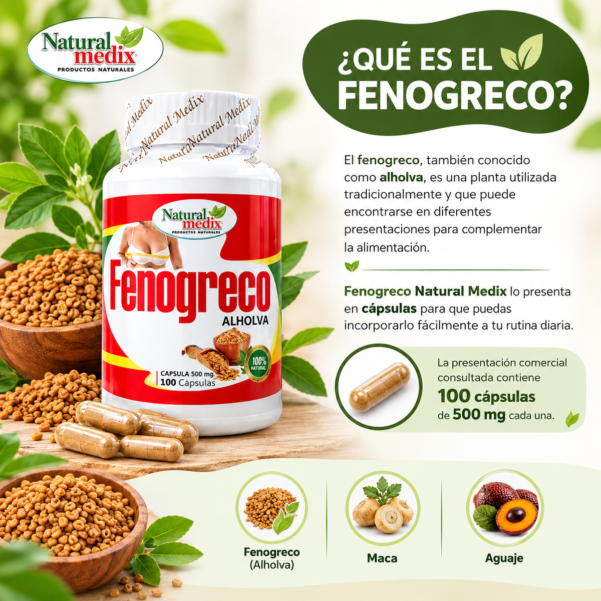 Fenogreco Natural Medix 100 Cápsulas
