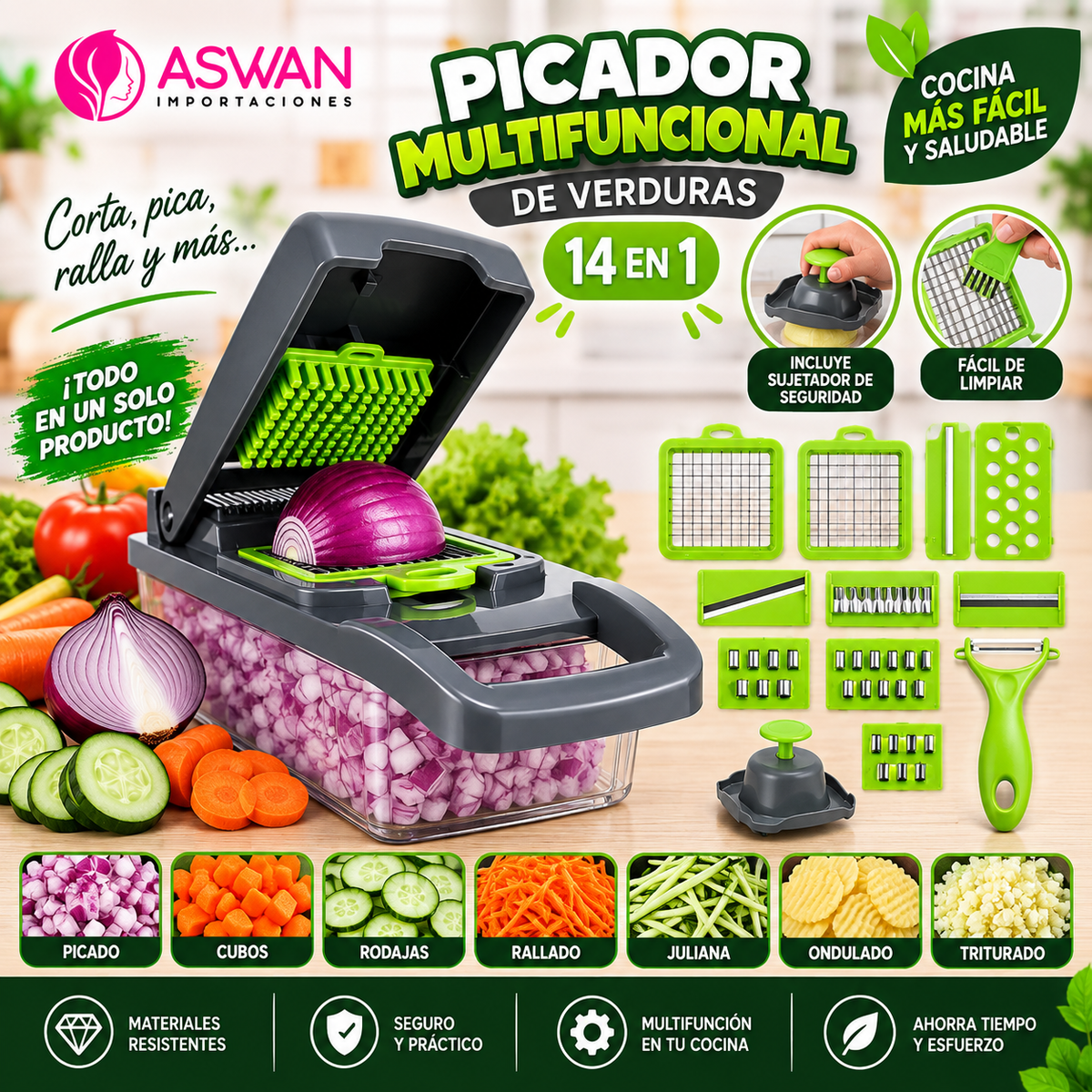 PICADOR MULTIFUNCIONAL DE VERDURAS 14 EN 1